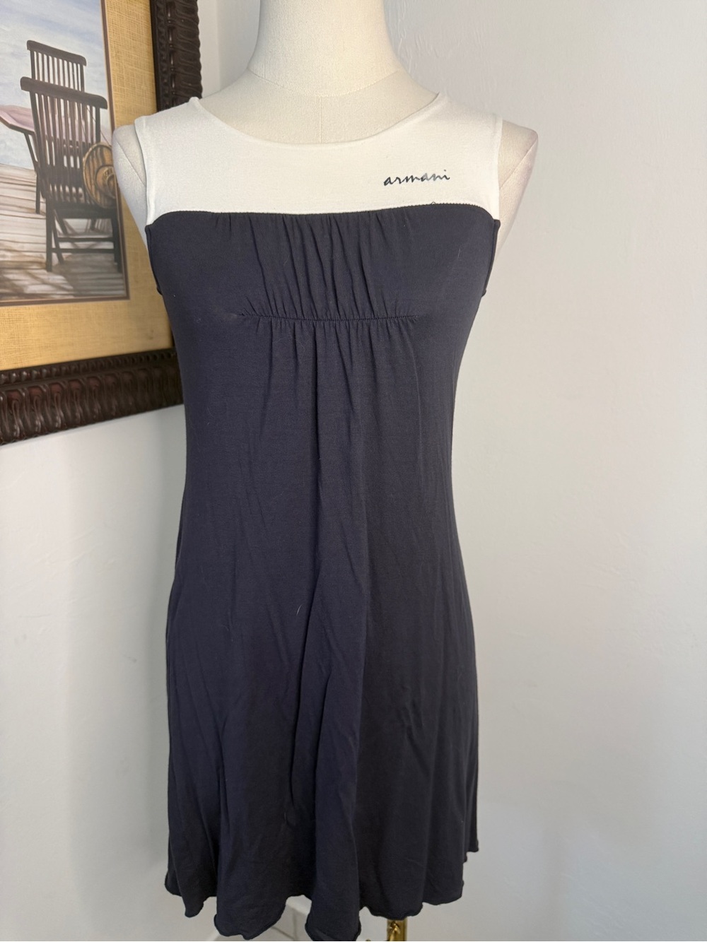 Giorgio Armani Navy Dress with White Yoke